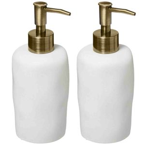 2x Stuks Zeeppompjes/zeepdispensers van kunststeen - wit - 300 ml