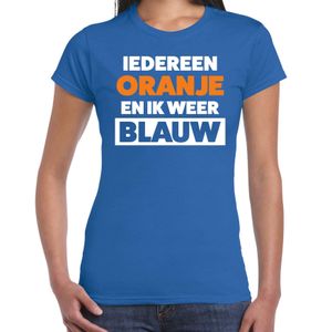 Iedereen oranje ik blauw t-shirt blauw voor dames - Koningsdag shirts