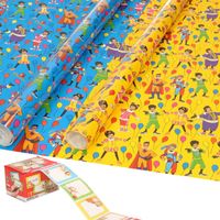 Sinterklaas inpakpapier/cadeaupapier 6x rollen en 50 naam stickers - Cadeaupapier - thumbnail