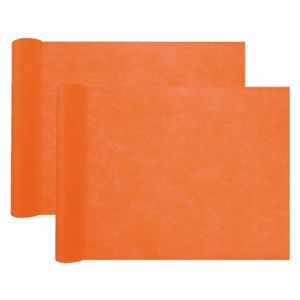 Feest tafelloper op rol - 2x - oranje - 30 cm x 10 m - non woven polyester