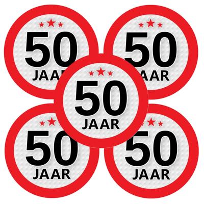 50 jaar leeftijd sticker - 5x - rond - Dia 9 cm - 50 jaar verjaardag - jubileum - leeftijd versierin