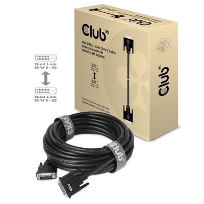 CLUB3D DVI-D DUAL LINK (24+1) CABLE BI DIRECTIONAL M/M 10m 32.8 ft 28AWG Zwart