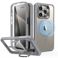 iPhone 15 Pro Armor Tough Case with Stash Stand (HaloLock) Clear Grey