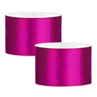 Partydeco Cadeaulint - 2x - roze - 5 cm x 25 meter - satijn - sierlint - inpakken - decoratie