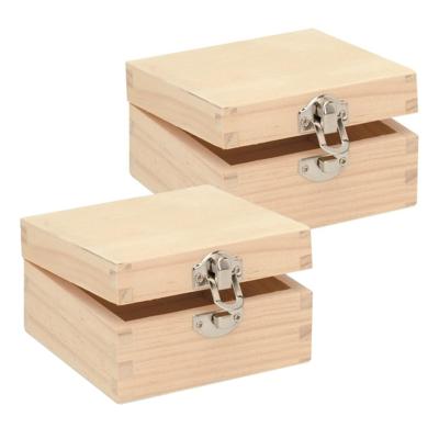 Houten kistje - 2x - 7 x 7 x 4 cm - onbedrukt - hobby sieradenkistje - beschilderen - verven