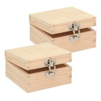 Houten kistje - 2x - 7 x 7 x 4 cm - onbedrukt - hobby sieradenkistje - beschilderen - verven