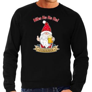 Foute Kersttrui/sweater voor heren - Bier kabouter/gnoom - zwart - Doordrinken