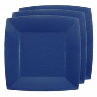 30x Stuks feest diner bordjes papier/karton vierkant - donkerblauw - 23cm