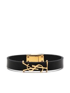 Saint Laurent bracelet en cuir à breloque YSL - Noir