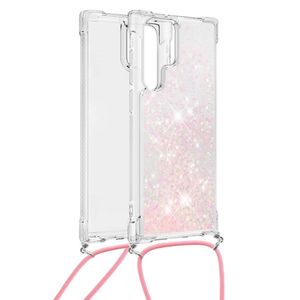 Lunso - Backcover hoes met koord - Samsung Galaxy S22 Ultra - Glitter Rose Zilver