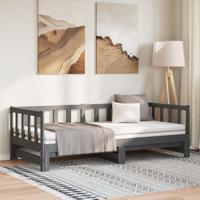 Slaapbank uitschuifbaar massief grenenhout grijs 2x(90x190) cm