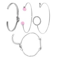 4 stuks/Set pijl gelaagde Open verstelbare ronde kristal armband Set voor Women(silver)