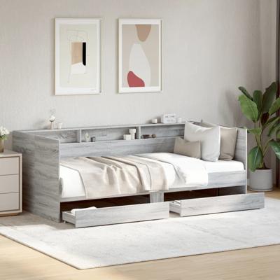 Slaapbank met lades zonder matras 100x200 cm grijs sonoma eiken
