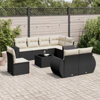 9-delige Loungeset met kussens poly rattan zwart