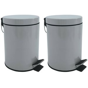 MSV Prullenbak/pedaalemmer - 2x - metaal - grijs - 3 liter - 17 x 25 cm - Badkamer/toilet - Pedaalemmers