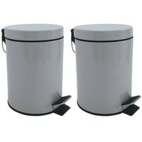 MSV Prullenbak/pedaalemmer - 2x - metaal - grijs - 3 liter - 17 x 25 cm - Badkamer/toilet - Pedaalemmers - thumbnail