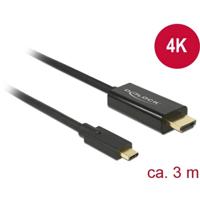 Delock USB-C / HDMI Adapterkabel USB-C stekker, HDMI-A-stekker 3.00 m Zwart 85260 Vergulde steekcontacten USB-C-displaykabel