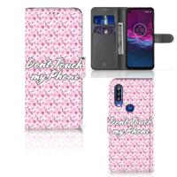 Motorola One Action Portemonnee Hoesje Flowers Pink DTMP