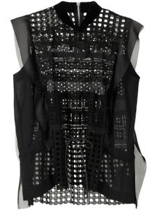 sacai blouse brodée à design sans manches - Noir