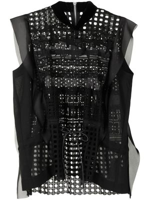 sacai blouse brodée à design sans manches - Noir