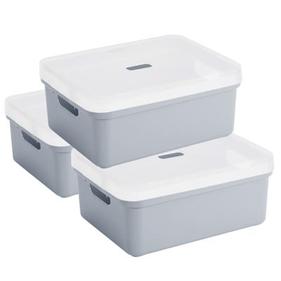 Sunware opbergbox - 3x stuks - 24 liter - blauw/grijs - kunststof - transparante deksel - 45x35x18 c Sunware opbergbox - 3x stuks - 24 liter - blauw/grijs - kunststof - transparante deksel - 45x35x18 c