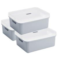 Sunware opbergbox - 3x stuks - 24 liter - blauw/grijs - kunststof - transparante deksel - 45x35x18 c