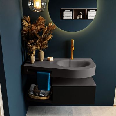 MONDIAZ RIVA 100cm badmeubel onderkast / planchet kleur Urban met 1 lade. Wastafel DULCET rechts 1 kraangat kleur Dark_Grey. MONDIAZ RIVA 100cm badmeubel onderkast / planchet kleur Urban met 1 lade. Wastafel DULCET rechts 1 kraangat kleur Dark_Grey.