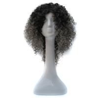 T191006 Europese en Amerikaanse pruik hoofddeksels met korte en kleine krullend haar voor vrouwen (donkergrijs)