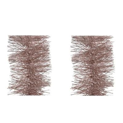 Kerstslingers - 2x stuks - lichtroze - folie lametta - 10 x 270 cm - kerstboom versieringen/decorati