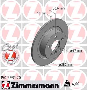 Remschijf COAT Z ZIMMERMANN, Remschijftype: Massief, u.a. für BMW, Mini