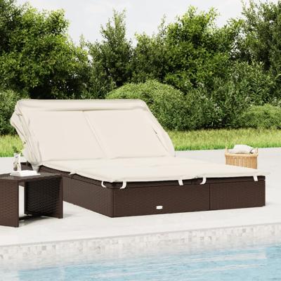 Ligbed 2-persoons met dak 213x118x97 cm poly rattan bruin