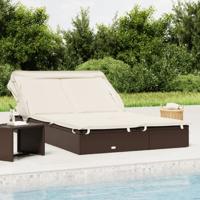 Ligbed 2-persoons met dak 213x118x97 cm poly rattan bruin