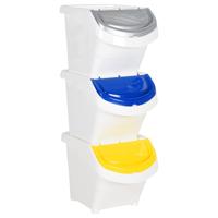 VidaXL Afvalbakken met deksels stapelbaar 3 st pp 78 l wit