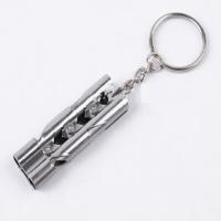 Outdoor high-decibel roestvrijstaal Self-Protection dubbele buis Survival Whistle met sleutel ring (zilver)