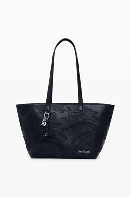 Grote geborduurde shopper tas - BLACK - U