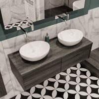 Mondiaz Lush Barco badmeubel eiken Dark brown 120 cm 2 lades mdf 2 waskommen beide zijden zonder kraangat