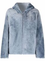 Yves Salomon veste en peau lainée à capuche - Bleu
