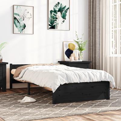 Bedframe massief hout zwart 90x200 cm
