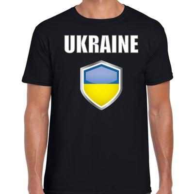 Oekraine vlag thema landen t-shirt - zwart - voor heren - Supporters kleding - korte mouwen