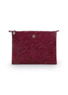 Pip Studio Pip Studio Charly Cosmetic Flat Pouch Large Velvet Quiltey Days Red 30x22x1 cm