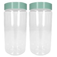 Plasticforte Voorraadpot/bewaarpot - 2x - 550 ml - kunststof - mint groen - B7 x H16 cm