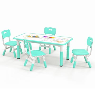 Set van Kindertafel en 4 Stoelen in Hoogte Verstelbaar Bureau met Graffiti Blad Multifunctionele Tafel voor Artistieke Activiteiten en Studie