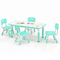 Set van Kindertafel en 4 Stoelen in Hoogte Verstelbaar Bureau met Graffiti Blad Multifunctionele Tafel voor Artistieke Activiteiten en Studie
