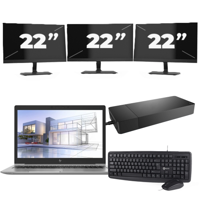 HP ZBook 15u G5 - Intel Core i7-8e Generatie - 15 inch - 16GB RAM - 256GB SSD - Windows 11 + 3x 22 inch Monitor