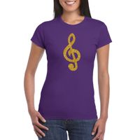 Gouden muzieknoot / G-sleutel  t-shirt paars voor dames 2XL  -