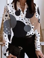 Casual Polka stippen Lang Mouw V Nek Plus Maat Gedrukt Topjes - thumbnail