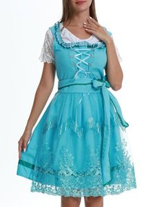 Oktoberfest Bavarian Traditional Beer Short Sleeve Lace Lace-up Bow Flouncing Dress With Belt