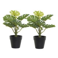 Items Kunstplant Monstera in bloempot - 2x - Groen - 20 x 30 cm - Kunstplanten - thumbnail