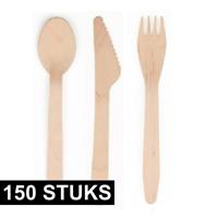 Papstar wegwerp bestek - hout - 150 delig - wegwerp - lepels - messen - vorken - 16 cm