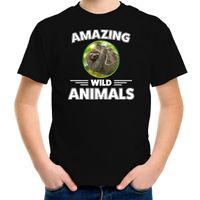 T-shirt luiaarden amazing wild animals / dieren zwart voor kinderen XL (158-164)  -